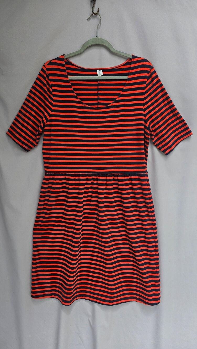 Old Navy Dress Womens XL Orange Stripe Scoop Neck T Shirt Fit & Flare Mini